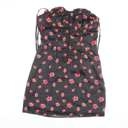 PrettyLittleThing Women’s Black Floral Satin Bodycon Dress UK 8