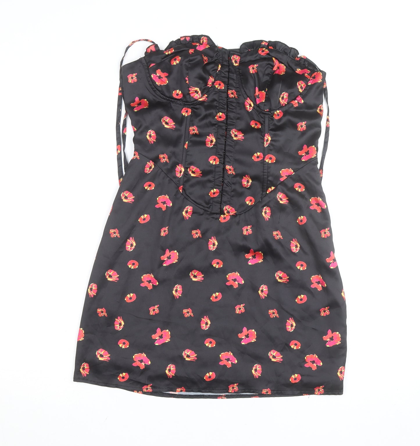PrettyLittleThing Women’s Black Floral Satin Bodycon Dress UK 8