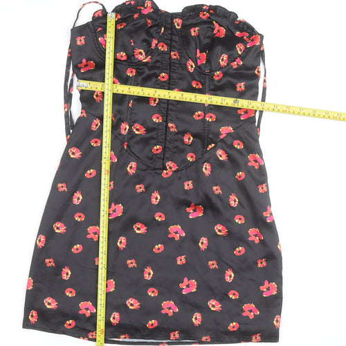 PrettyLittleThing Women’s Black Floral Satin Bodycon Dress UK 8