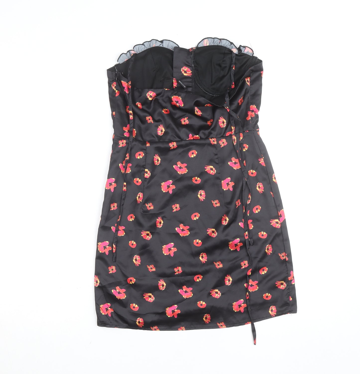 PrettyLittleThing Women’s Black Floral Satin Bodycon Dress UK 8