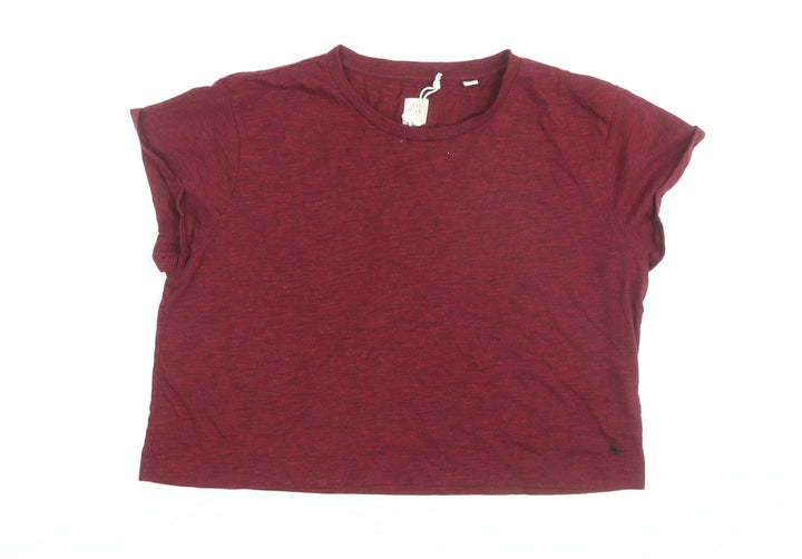 Jack Wills Women Red Cropped Jersey T-Shirt UK 14 Regular Fit