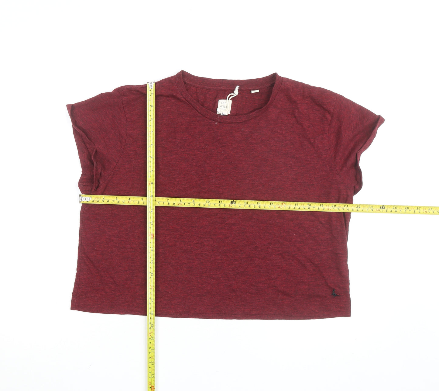 Jack Wills Women Red Cropped Jersey T-Shirt UK 14 Regular Fit