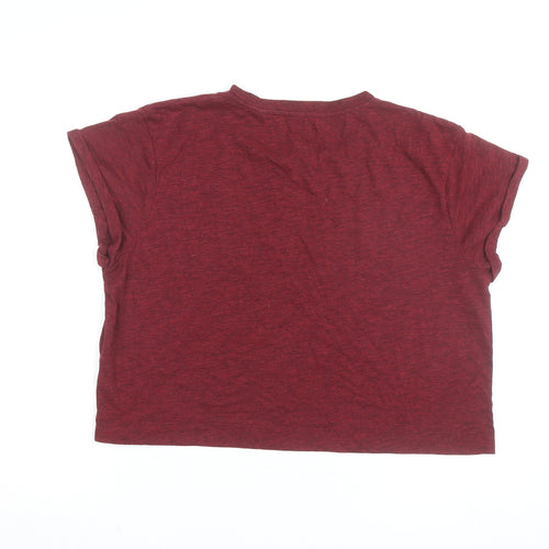 Jack Wills Women Red Cropped Jersey T-Shirt UK 14 Regular Fit