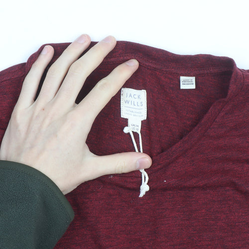 Jack Wills Women Red Cropped Jersey T-Shirt UK 14 Regular Fit