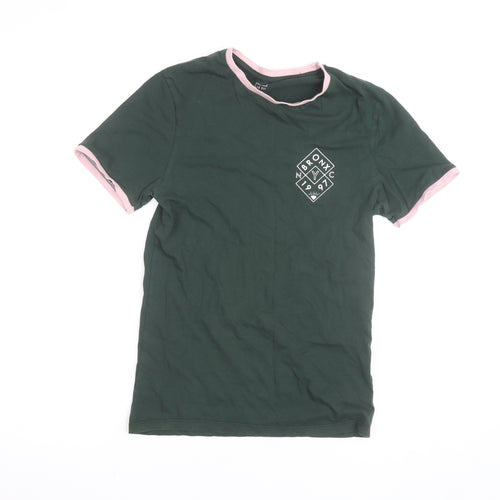 River Island Women Green Pink Ringer T-Shirt Small Muscle Fit
