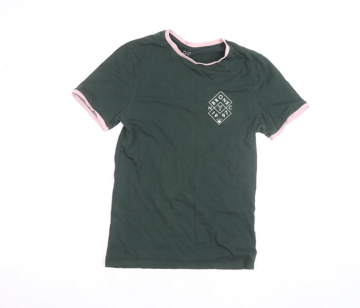 River Island Women Green Pink Ringer T-Shirt Small Muscle Fit