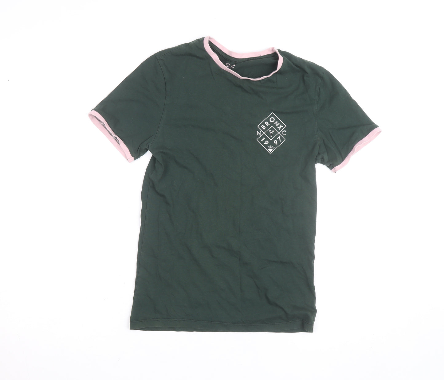 River Island Women Green Pink Ringer T-Shirt Small Muscle Fit