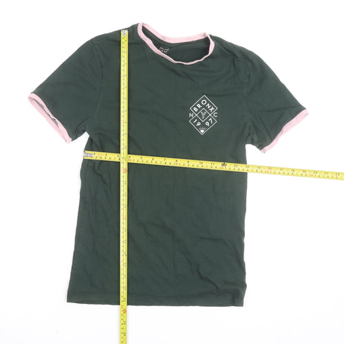 River Island Women Green Pink Ringer T-Shirt Small Muscle Fit