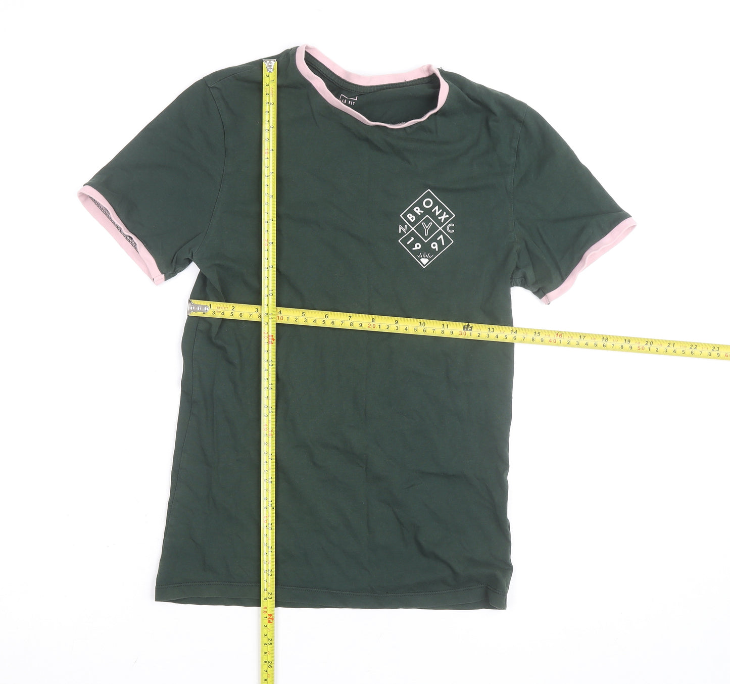 River Island Women Green Pink Ringer T-Shirt Small Muscle Fit