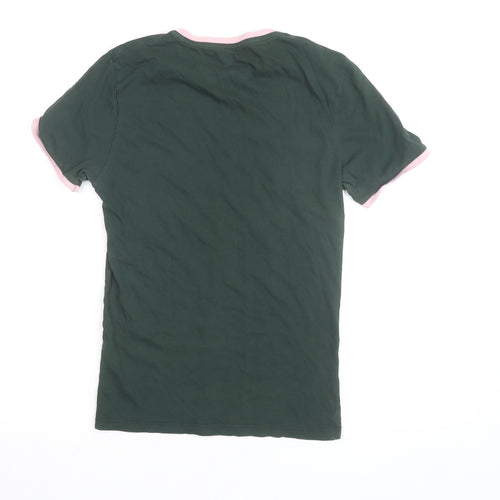 River Island Women Green Pink Ringer T-Shirt Small Muscle Fit