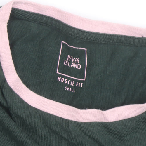 River Island Women Green Pink Ringer T-Shirt Small Muscle Fit