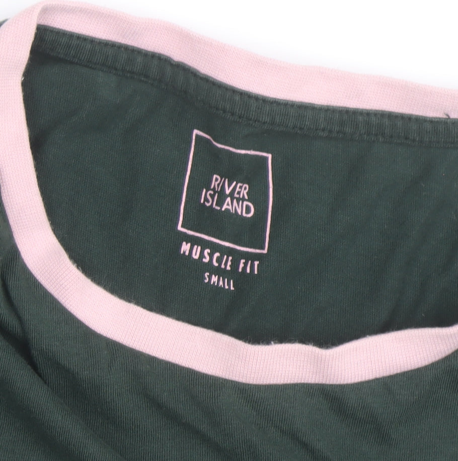 River Island Women Green Pink Ringer T-Shirt Small Muscle Fit