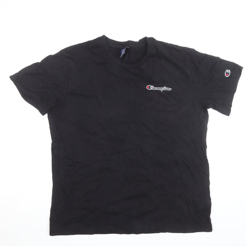 Champion Men's Black Medium Crew Neck Cotton Logo T-Shirt