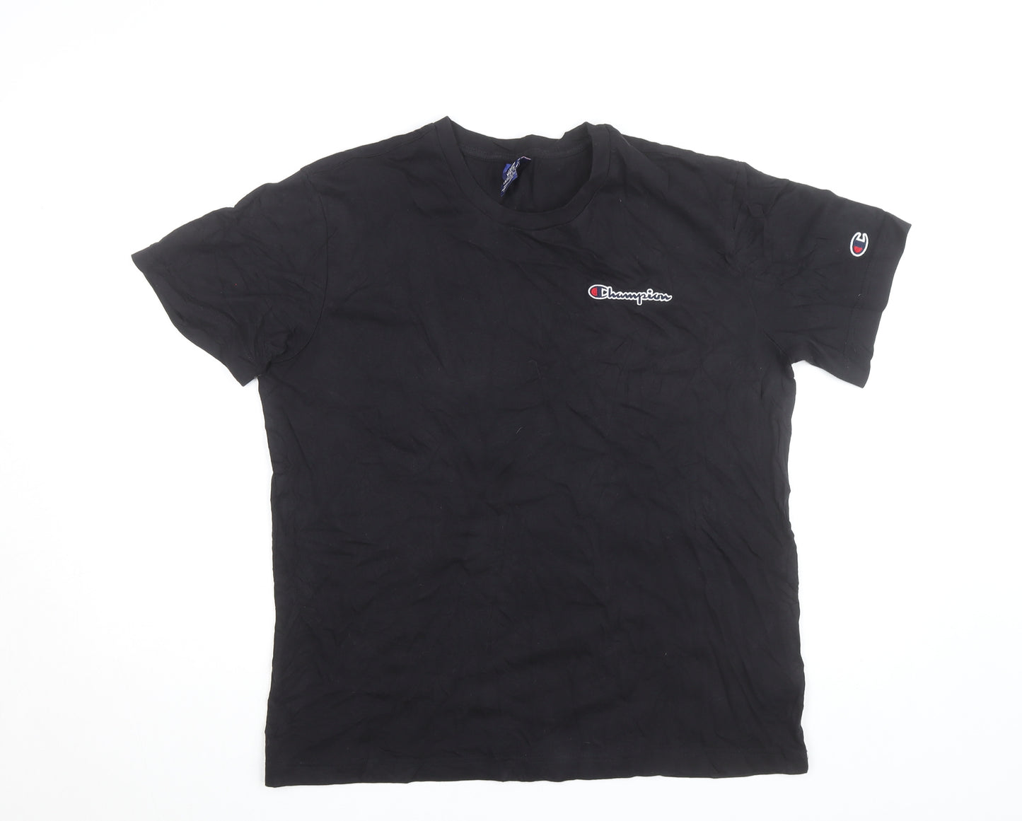 Champion Men's Black Medium Crew Neck Cotton Logo T-Shirt