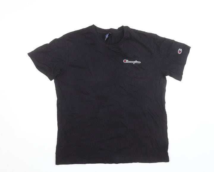 Champion Men's Black Medium Crew Neck Cotton Logo T-Shirt