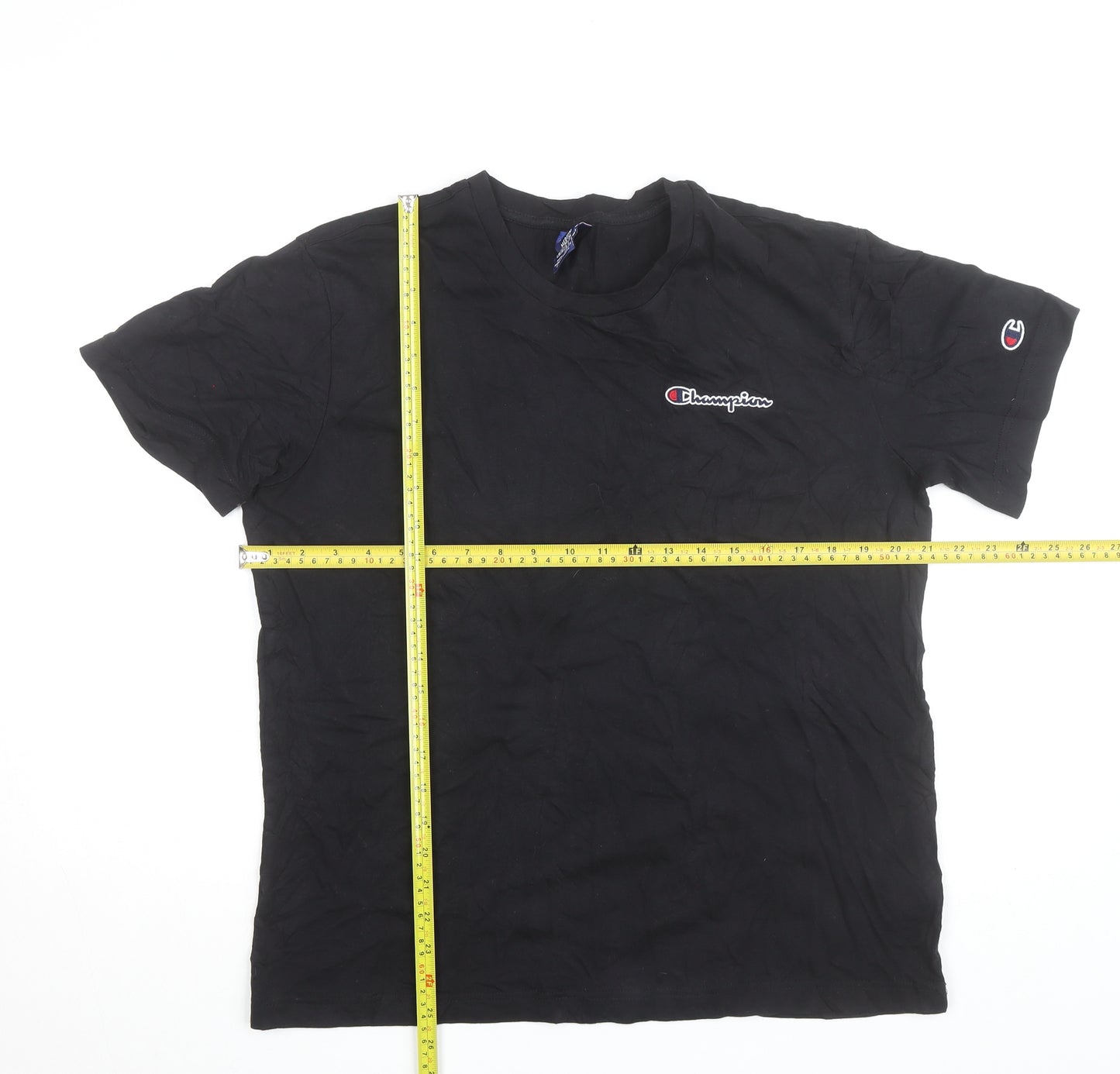 Champion Men's Black Medium Crew Neck Cotton Logo T-Shirt