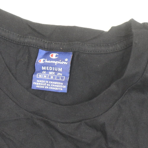 Champion Men's Black Medium Crew Neck Cotton Logo T-Shirt