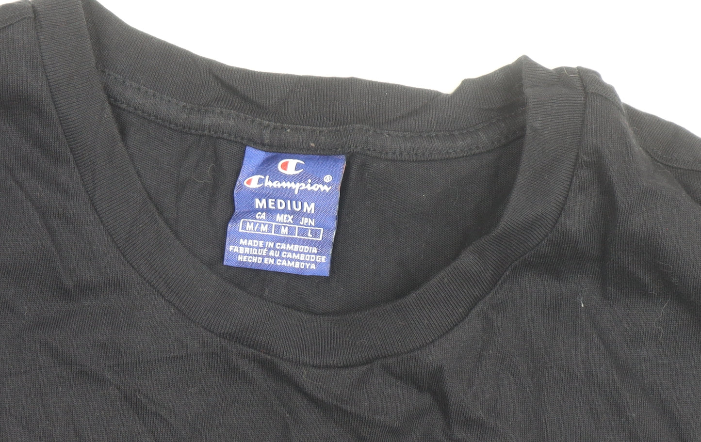 Champion Men's Black Medium Crew Neck Cotton Logo T-Shirt