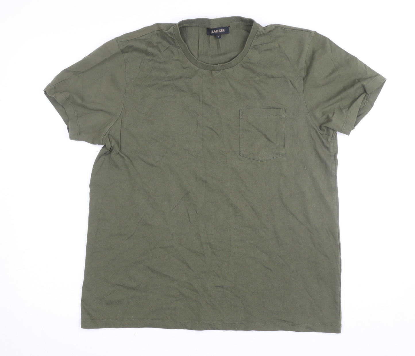 Jaeger Men's Green Cotton Crew Neck Short Sleeve T-Shirt L