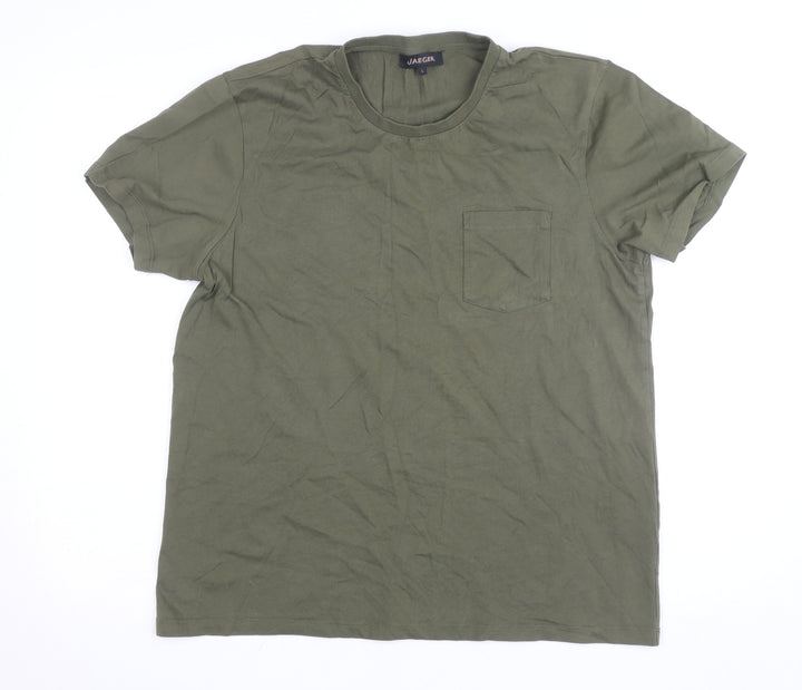 Jaeger Men's Green Cotton Crew Neck Short Sleeve T-Shirt L