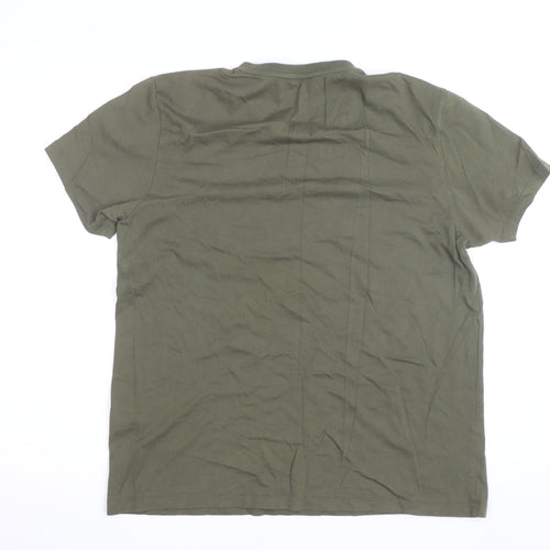Jaeger Men's Green Cotton Crew Neck Short Sleeve T-Shirt L