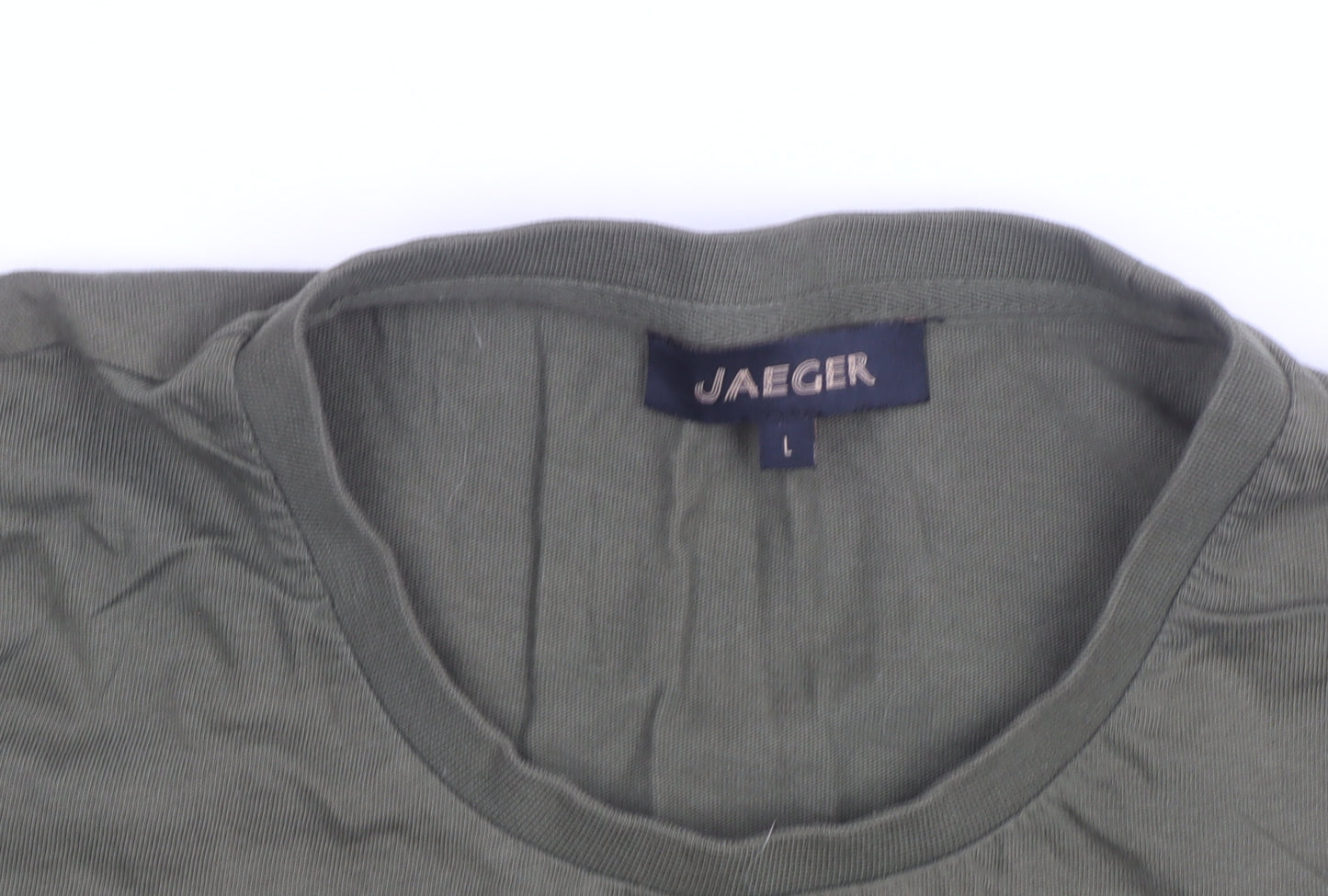 Jaeger Men's Green Cotton Crew Neck Short Sleeve T-Shirt L