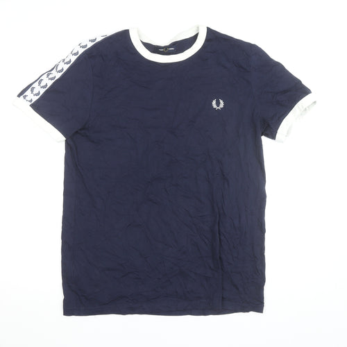 Fred Perry Men’s Blue Cotton Crew Neck T-Shirt Size M Retro Sports Style