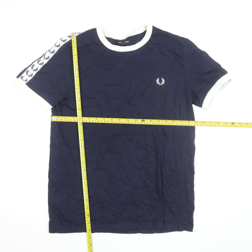 Fred Perry Men’s Blue Cotton Crew Neck T-Shirt Size M Retro Sports Style