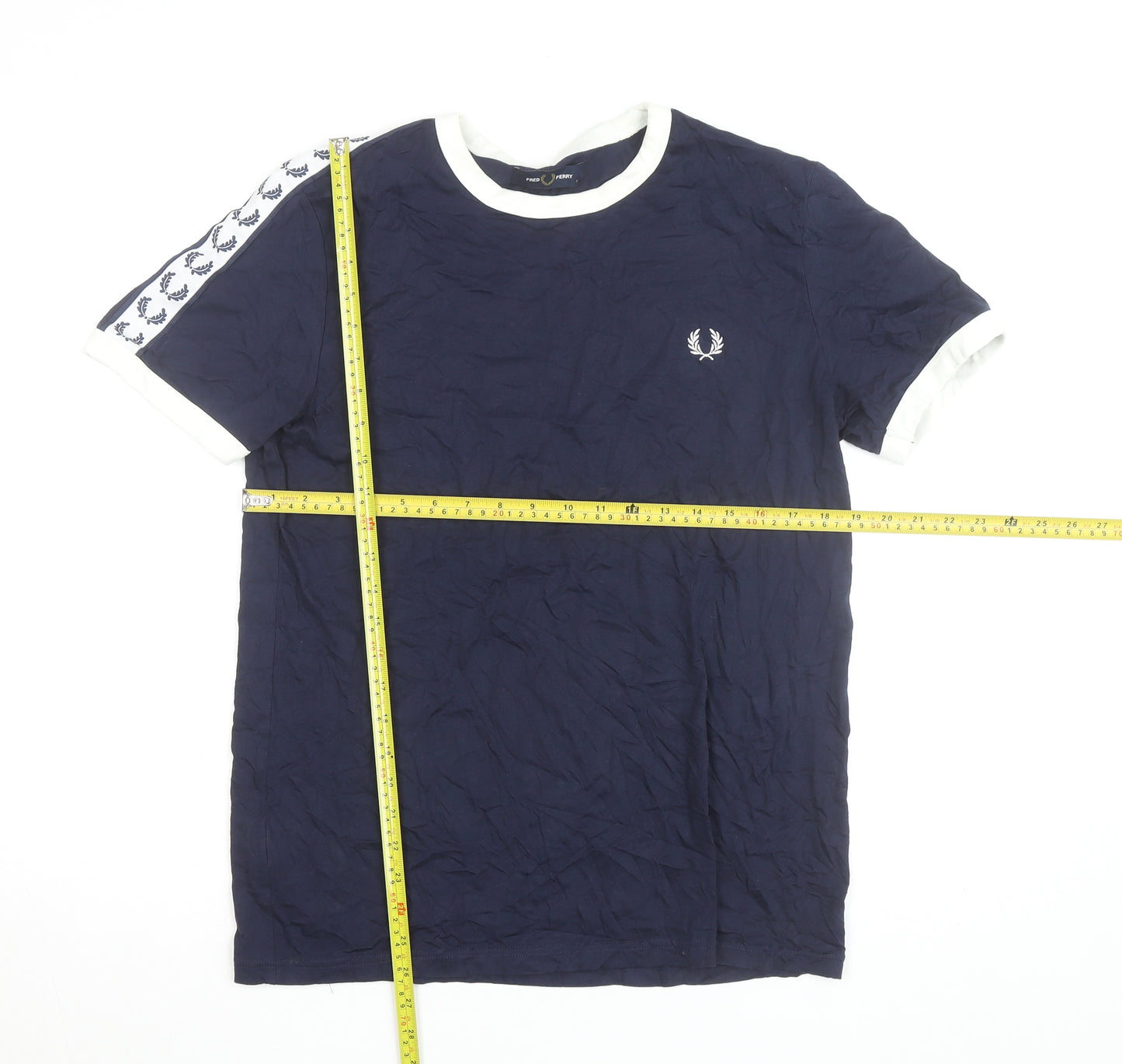 Fred Perry Men’s Blue Cotton Crew Neck T-Shirt Size M Retro Sports Style