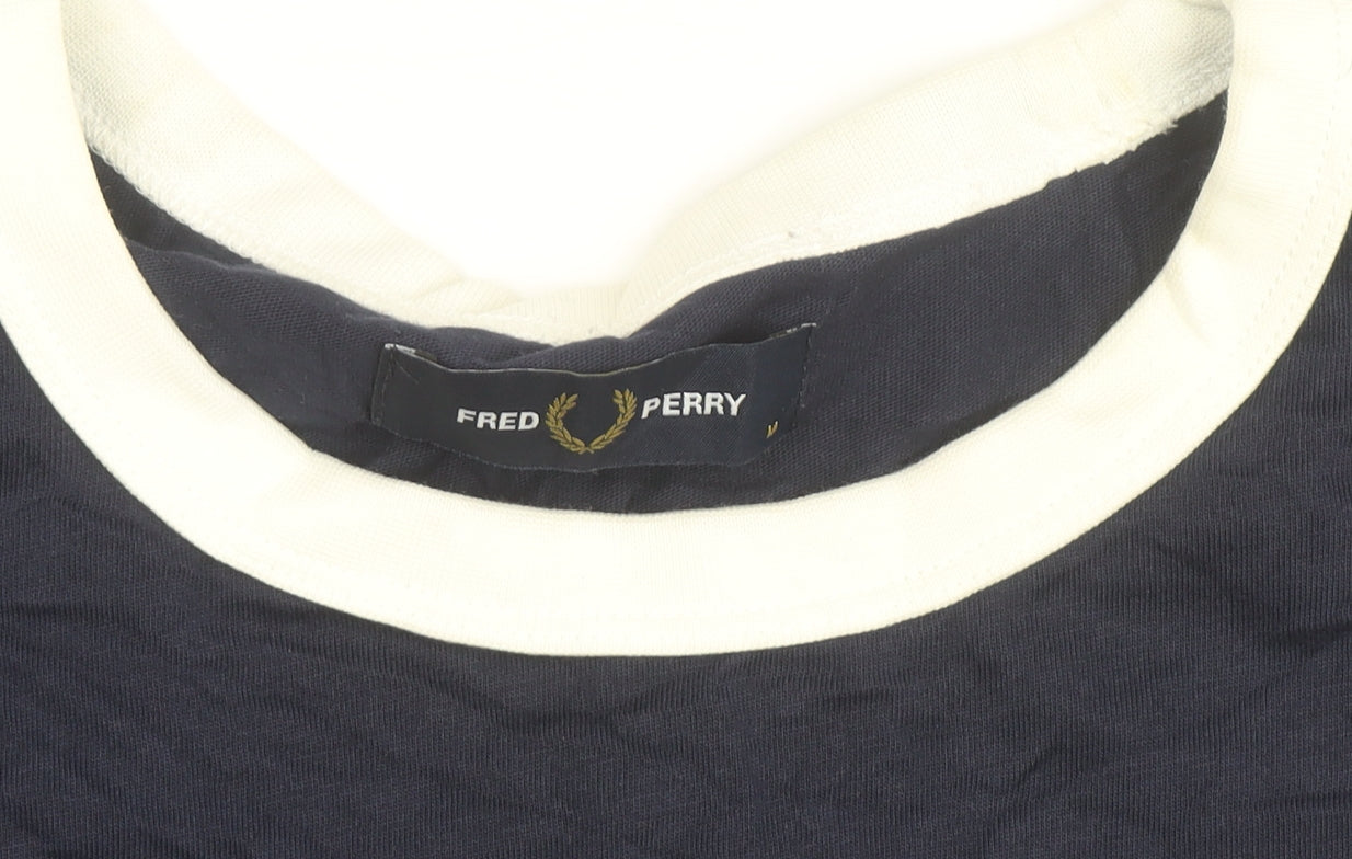 Fred Perry Men’s Blue Cotton Crew Neck T-Shirt Size M Retro Sports Style
