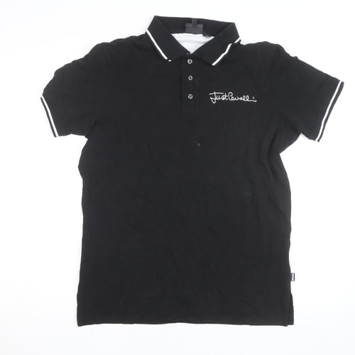 Just Cavalli Men's Black Polo Shirt Size L Cotton Stretch Designer