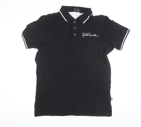 Just Cavalli Men's Black Polo Shirt Size L Cotton Stretch Designer