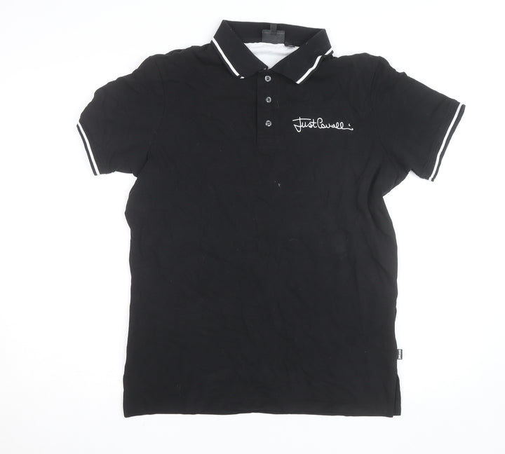 Just Cavalli Men's Black Polo Shirt Size L Cotton Stretch Designer