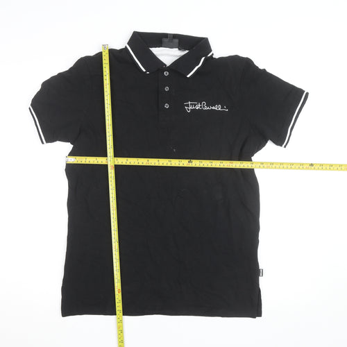 Just Cavalli Men's Black Polo Shirt Size L Cotton Stretch Designer