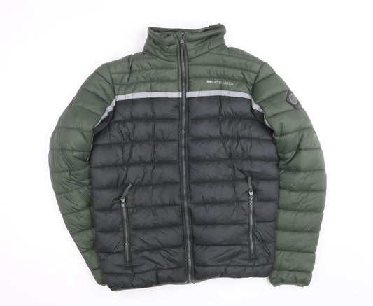 Crosshatch Men’s Green Black Puffer Jacket Size L Regular Fit