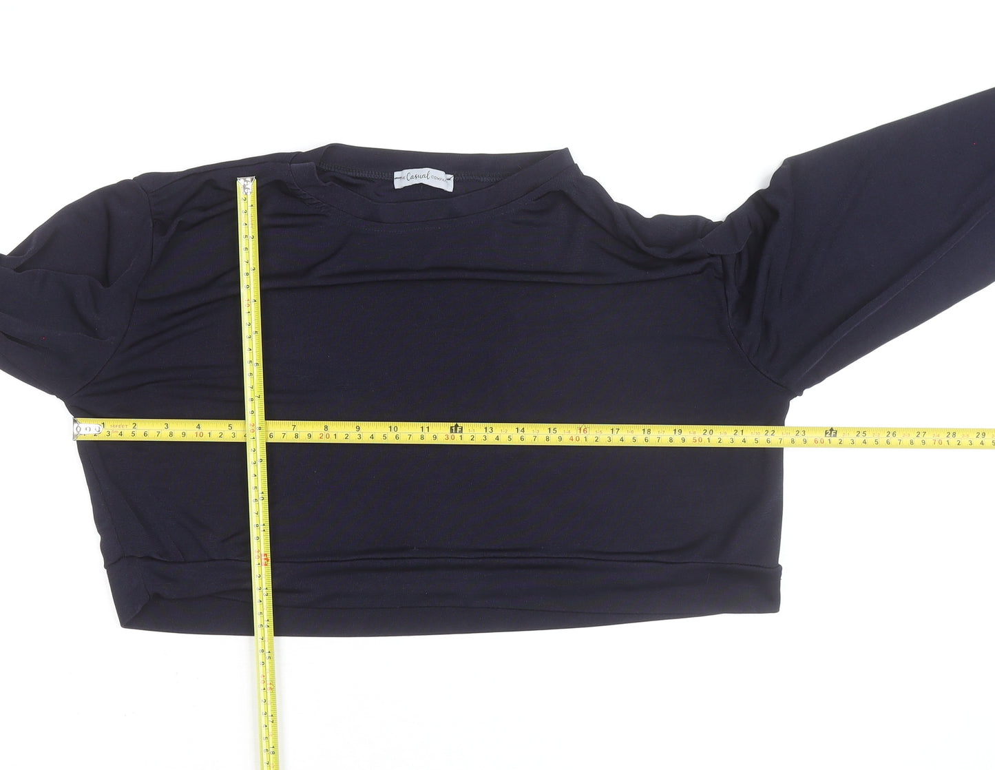 The Casual Company Women's Black Cropped Long Sleeve T-Shirt L