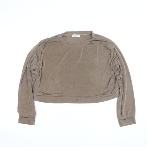 The Casual Company Women's Brown Cropped Velour Long Sleeve Top Size M