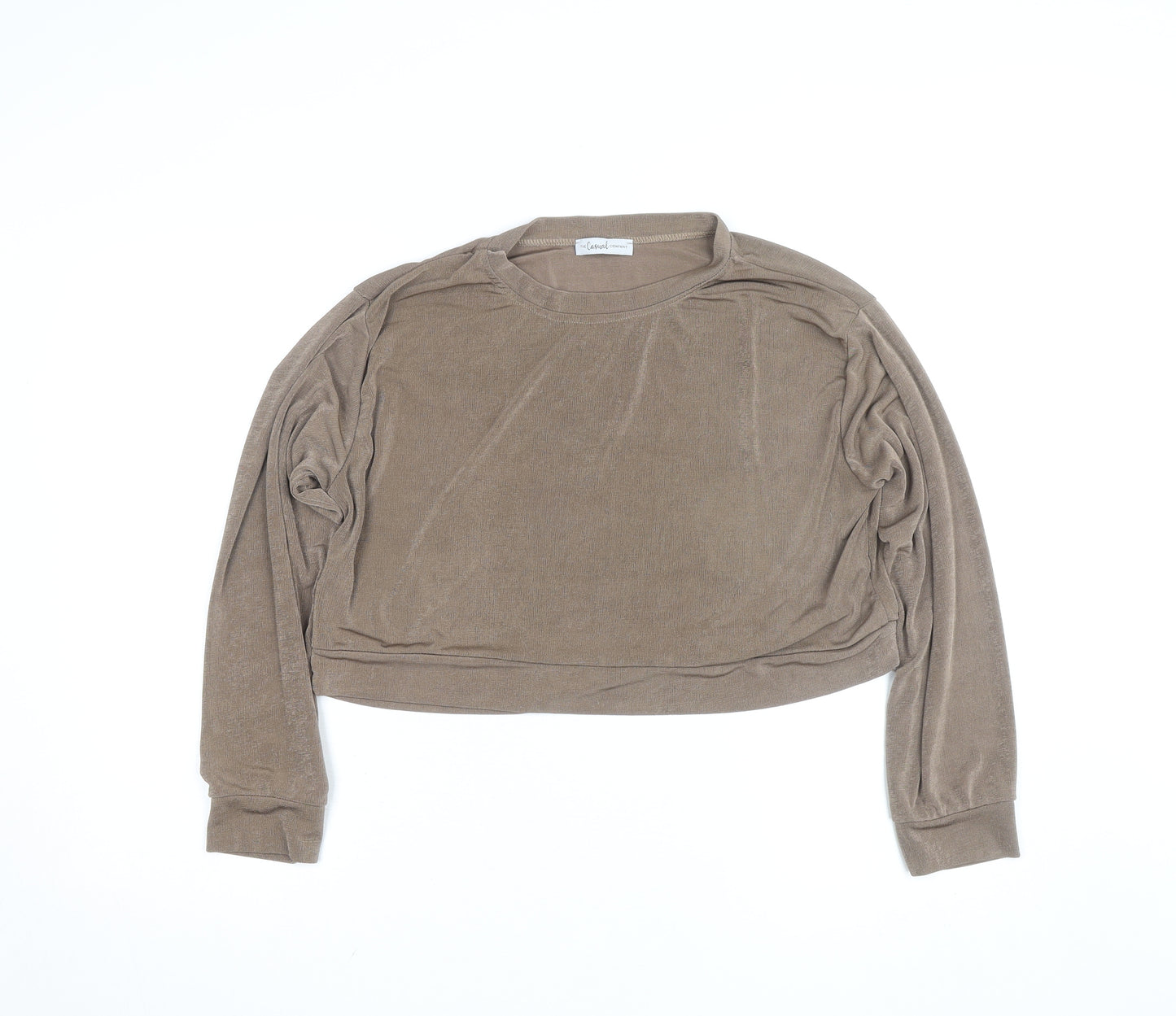 The Casual Company Women's Brown Cropped Velour Long Sleeve Top Size M