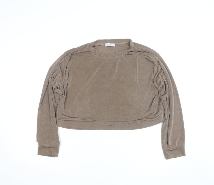 The Casual Company Women's Brown Cropped Velour Long Sleeve Top Size M