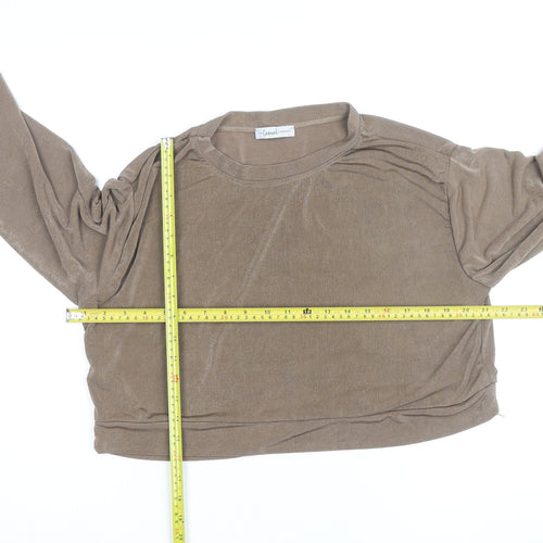 The Casual Company Women's Brown Cropped Velour Long Sleeve Top Size M