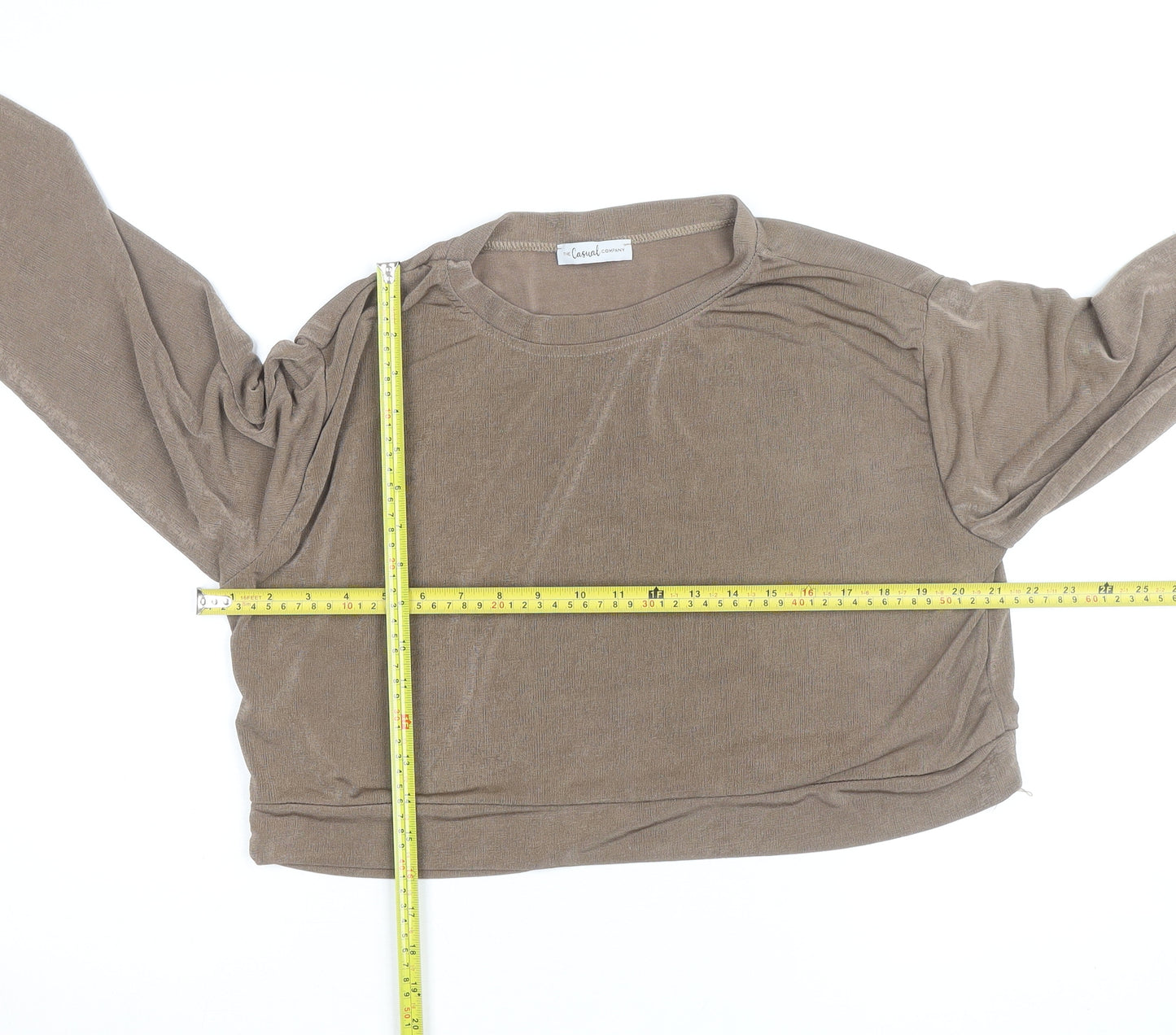 The Casual Company Women's Brown Cropped Velour Long Sleeve Top Size M