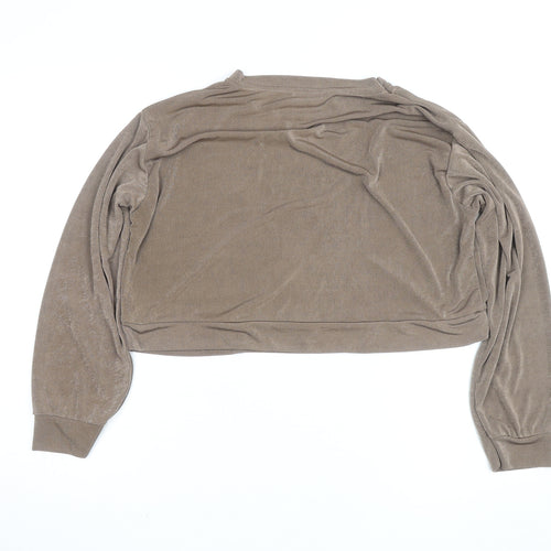 The Casual Company Women's Brown Cropped Velour Long Sleeve Top Size M