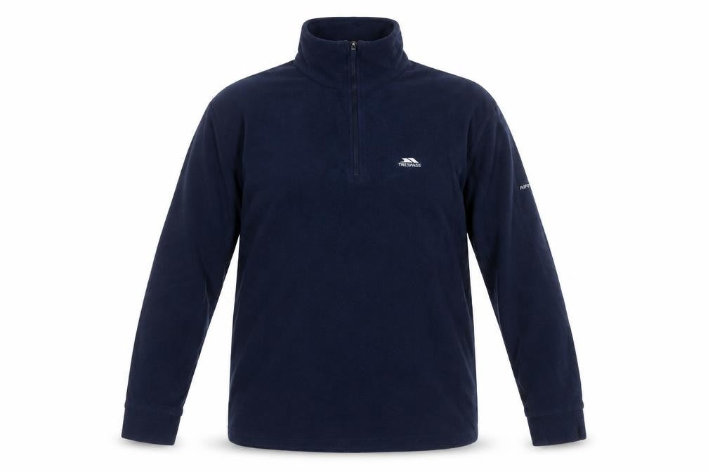 Front view of Trespass Men's Blue 2XL Fleece 1/2 Zip Activewear Jacket