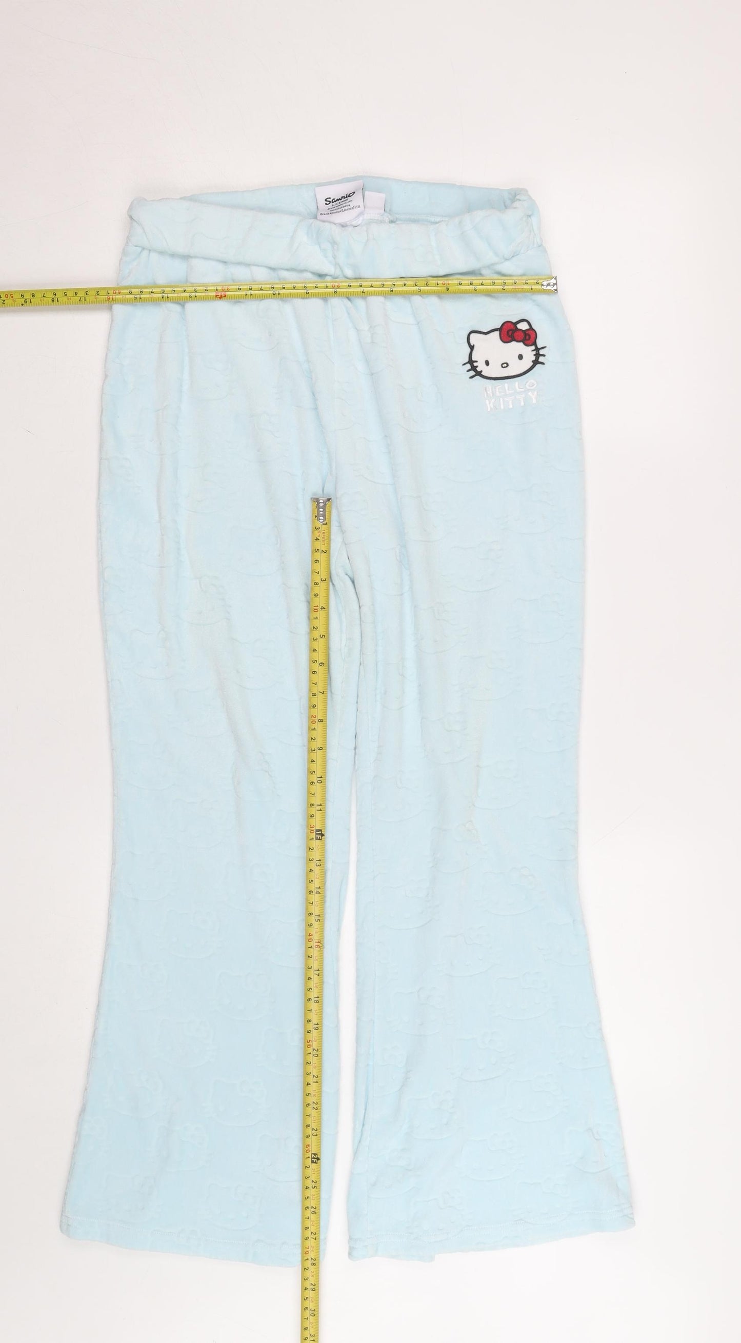 Sanrio Hello Kitty Blue Fleece Lounge Trousers Women M Elastic Waist
