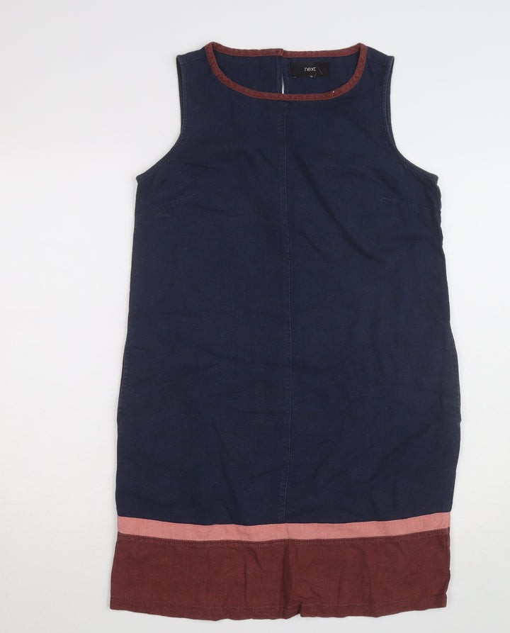 Next Women Blue Linen Sleeveless Shift Dress Size 8