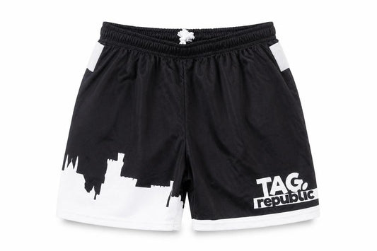 Front view of DES Men's Black Athletic Shorts, size 30, Elastic Waist Lightweight