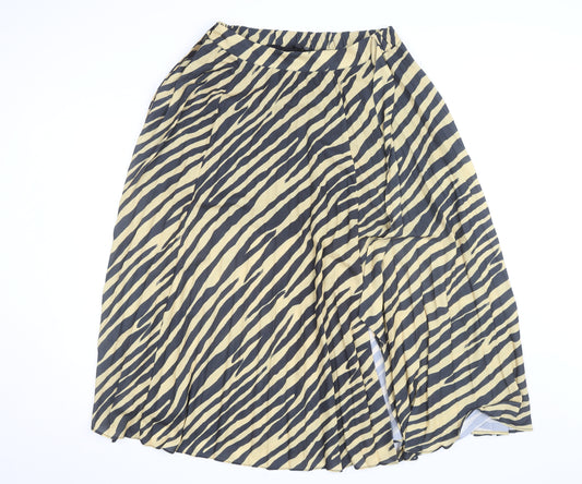 Topshop Women’s Beige Animal Print Pleated Midi Skirt Size 10