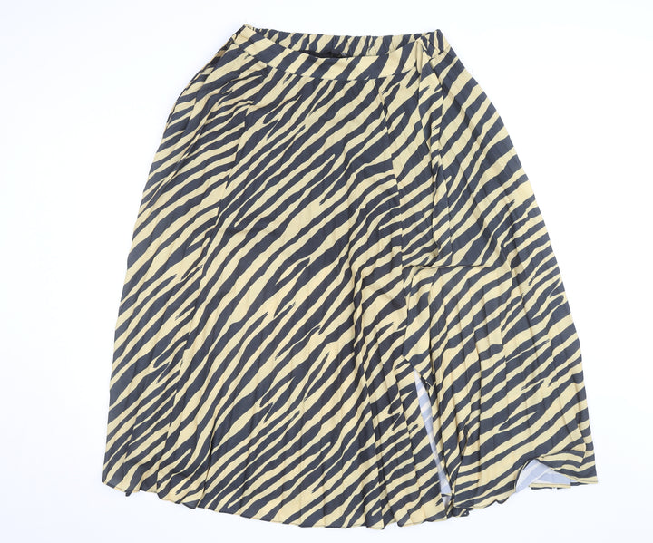 Topshop Women’s Beige Animal Print Pleated Midi Skirt Size 10