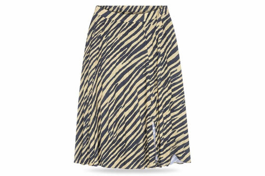 Front view of Topshop Women’s Beige Animal Print Pleated Midi Skirt, size UK 10