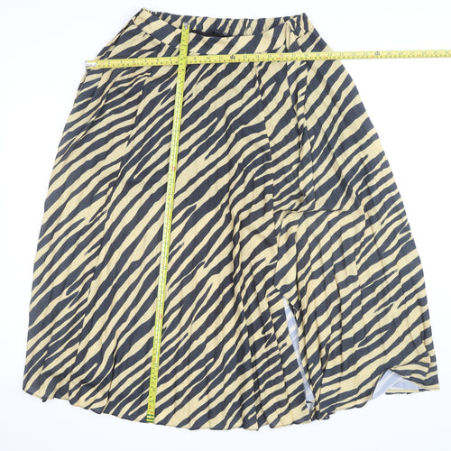 Topshop Women’s Beige Animal Print Pleated Midi Skirt Size 10